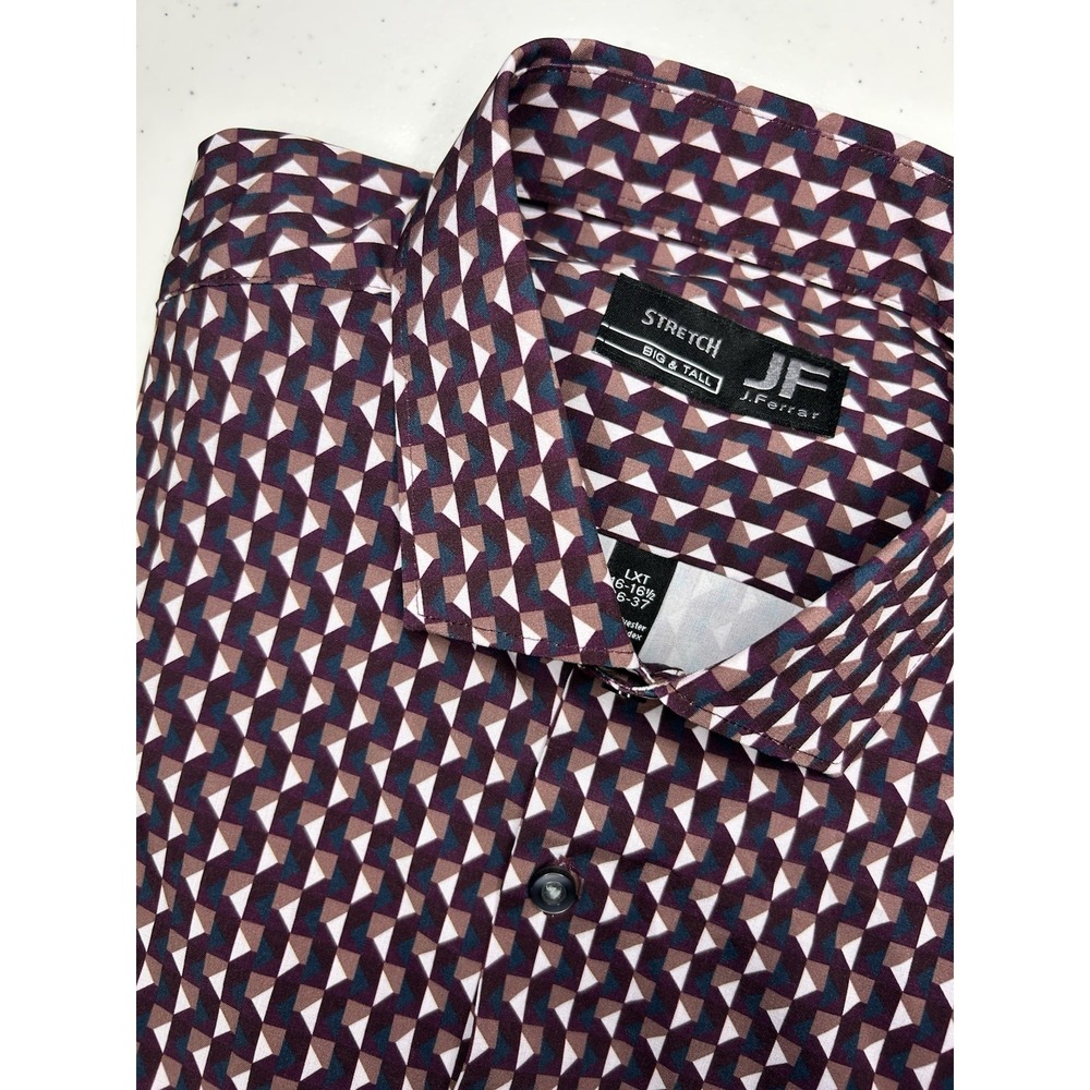 J. Ferrar NWT Button Up Shirt Burgundy Retro Geo Pattern Men's 16-16.5 LXT 36-37